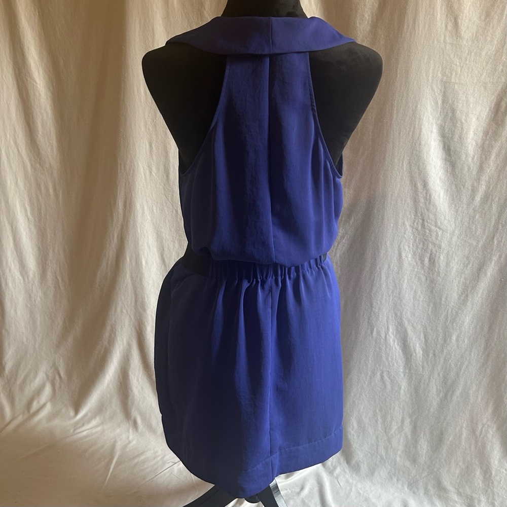 Y2K Rachel Roy Royal Blue Ruffle Pockets Dress Back Cutout Cocktail Retro Sz 12 - Picture 3 of 11